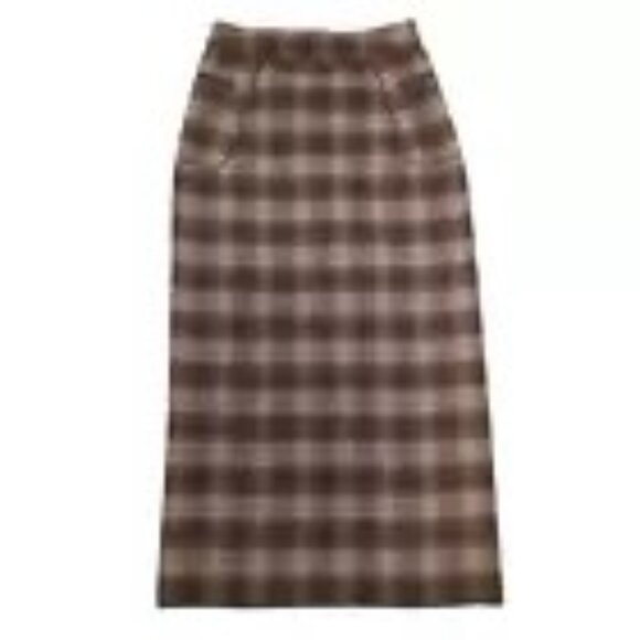 Vintage Womens Plaid Midi Skirt Brown Wool Check Cottagecore Preppy Classic Sz 2 - Picture 2 of 7